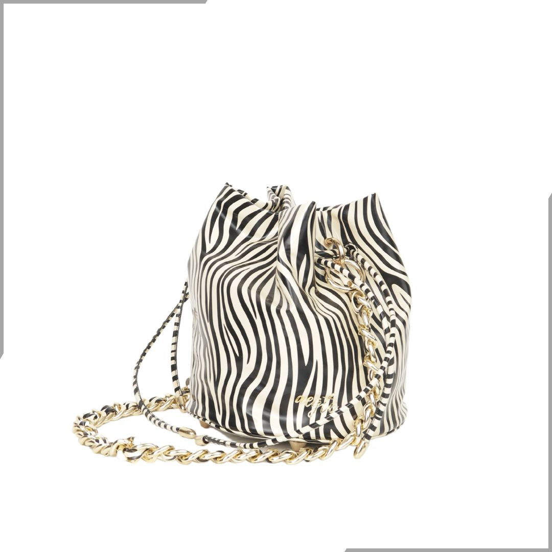 Aegte Feathery White Potli Round Bag with Golden Convertible Chain Strap & Long Sling Carry Belt (7794664866005)