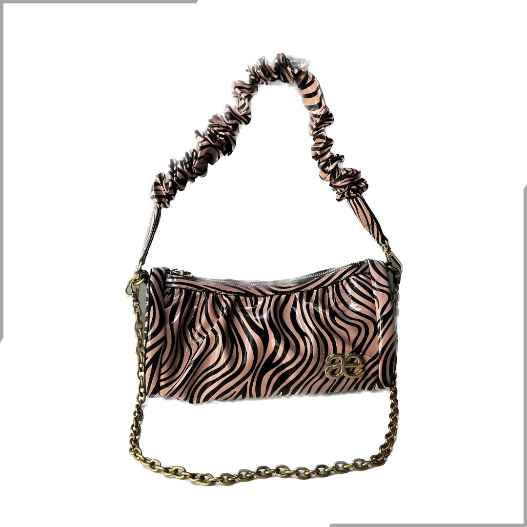 Aegte Animal Print Pleated Duffle Bag with detachable Ruffled Handle and Long Chain Carry (7933296345301)
