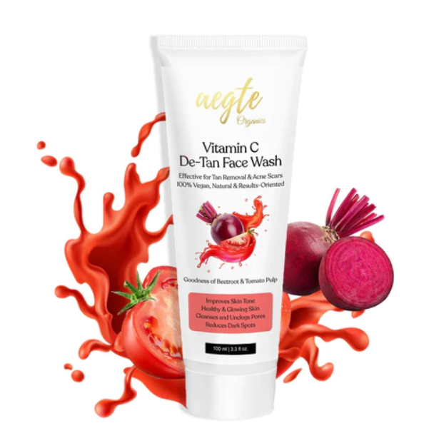 Aegte Organics Vitamin C De-Tan Face Wash | Goodness of Beetroot & Tomato | Clears Skin Tan from the very 1st use (7759903097045)