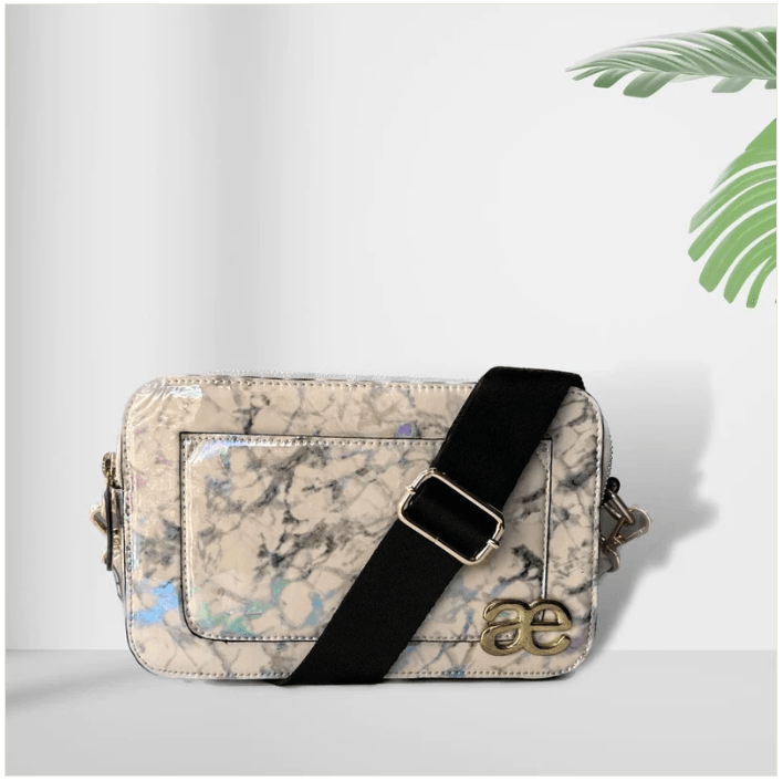 Aegte Latte Cream Marble Solid Box Crossbody Shoulder Bag with